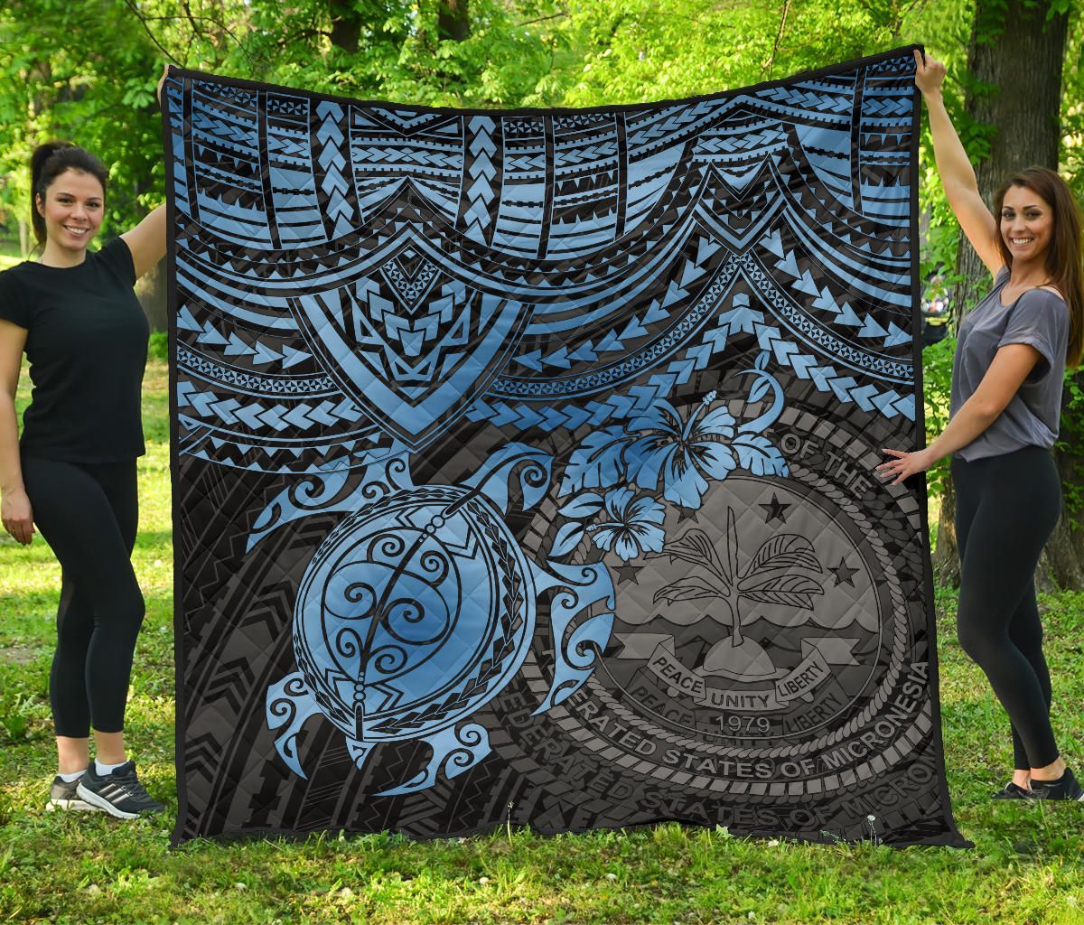 Federated States Of Micronesia Premium Quilt - Federated States Of Micronesia Seal & Blue Turtle Hibiscus