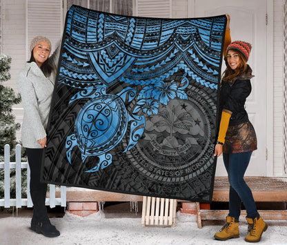 Federated States Of Micronesia Premium Quilt - Federated States Of Micronesia Seal & Blue Turtle Hibiscus