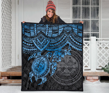 Federated States Of Micronesia Premium Quilt - Federated States Of Micronesia Seal & Blue Turtle Hibiscus