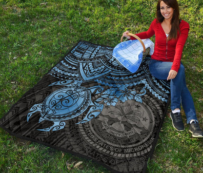 Federated States Of Micronesia Premium Quilt - Federated States Of Micronesia Seal & Blue Turtle Hibiscus