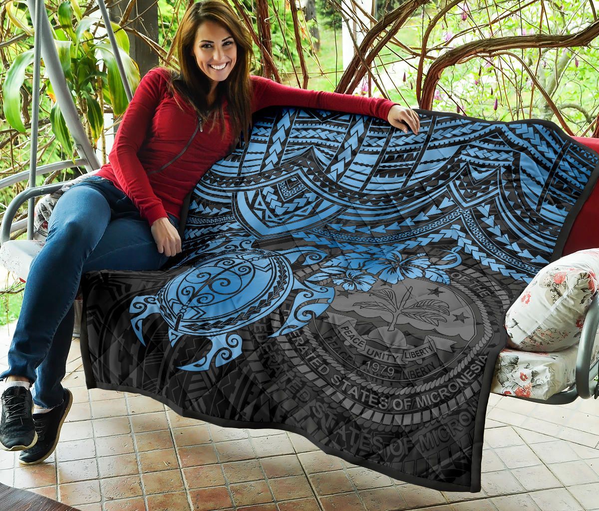 Federated States Of Micronesia Premium Quilt - Federated States Of Micronesia Seal & Blue Turtle Hibiscus