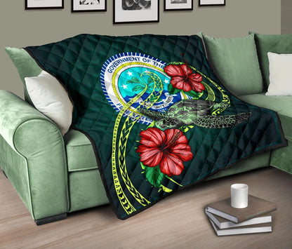 Federated States of Micronesia Premium Quilt - Green Turtle Hibiscus