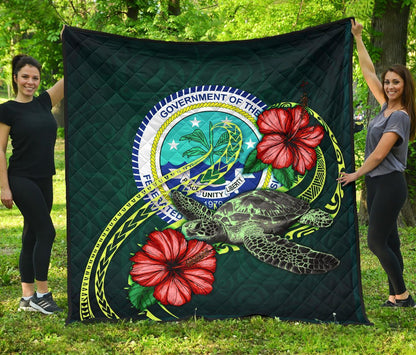 Federated States of Micronesia Premium Quilt - Green Turtle Hibiscus