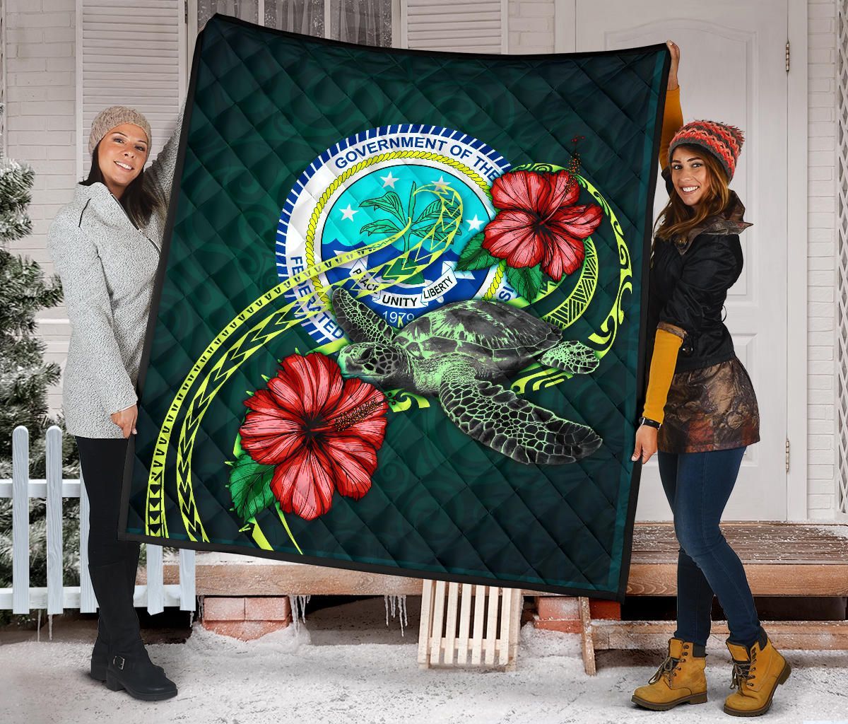 Federated States of Micronesia Premium Quilt - Green Turtle Hibiscus