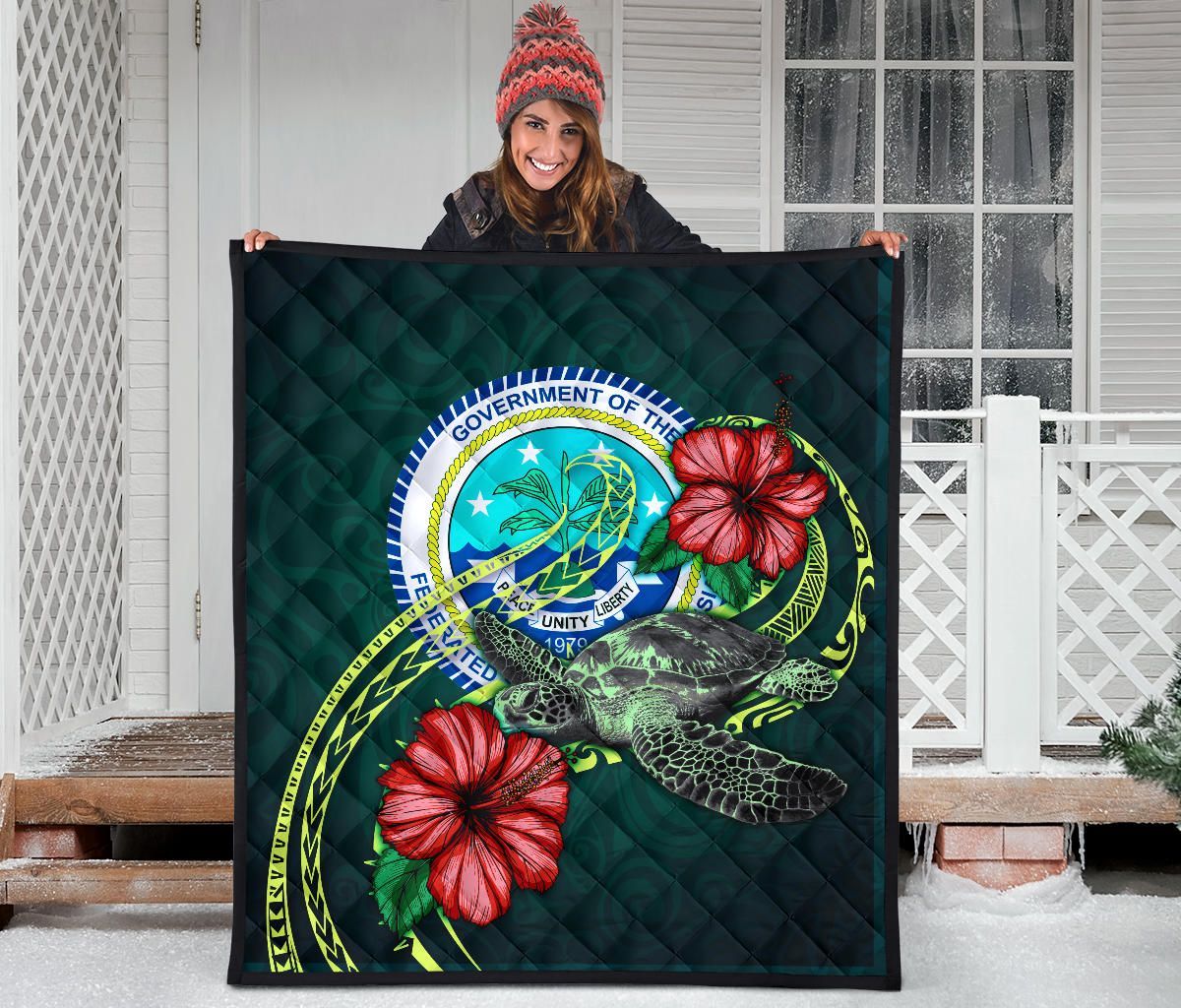 Federated States of Micronesia Premium Quilt - Green Turtle Hibiscus