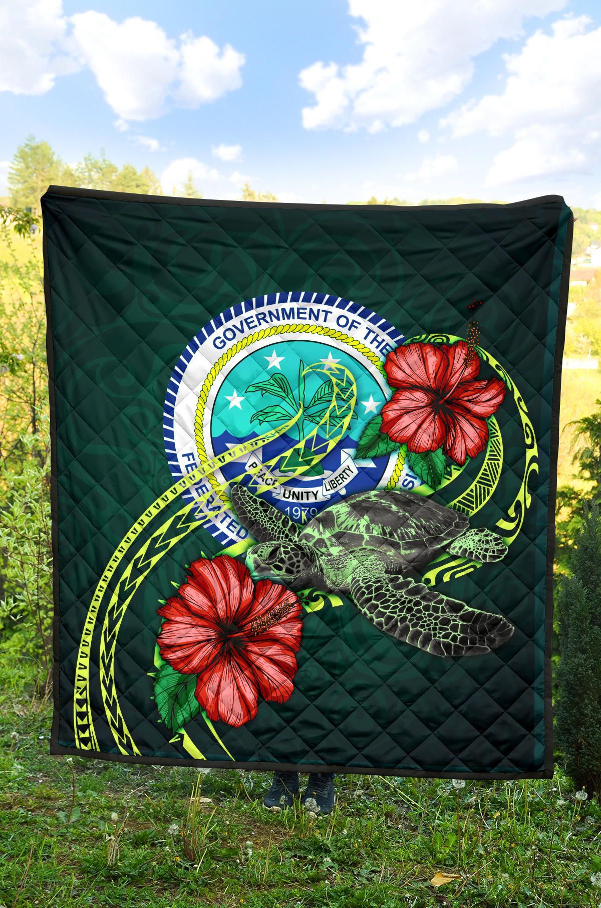 Federated States of Micronesia Premium Quilt - Green Turtle Hibiscus