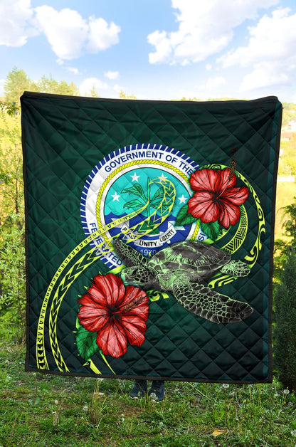 Federated States of Micronesia Premium Quilt - Green Turtle Hibiscus