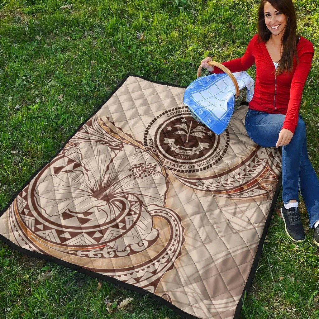 Federated States of Micronesia Premium Quilt - Hibiscus Flowers Vintage Style