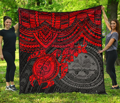 Federated States Of Micronesia Premium Quilt - Federated States Of Micronesia Seal & Red Turtle Hibiscus