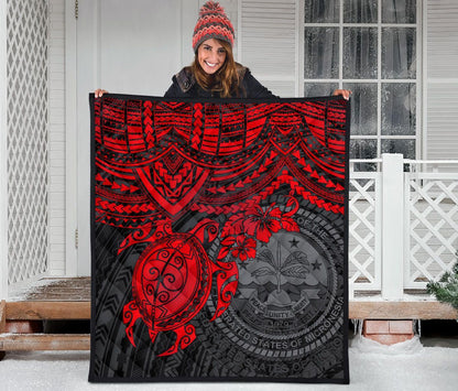 Federated States Of Micronesia Premium Quilt - Federated States Of Micronesia Seal & Red Turtle Hibiscus