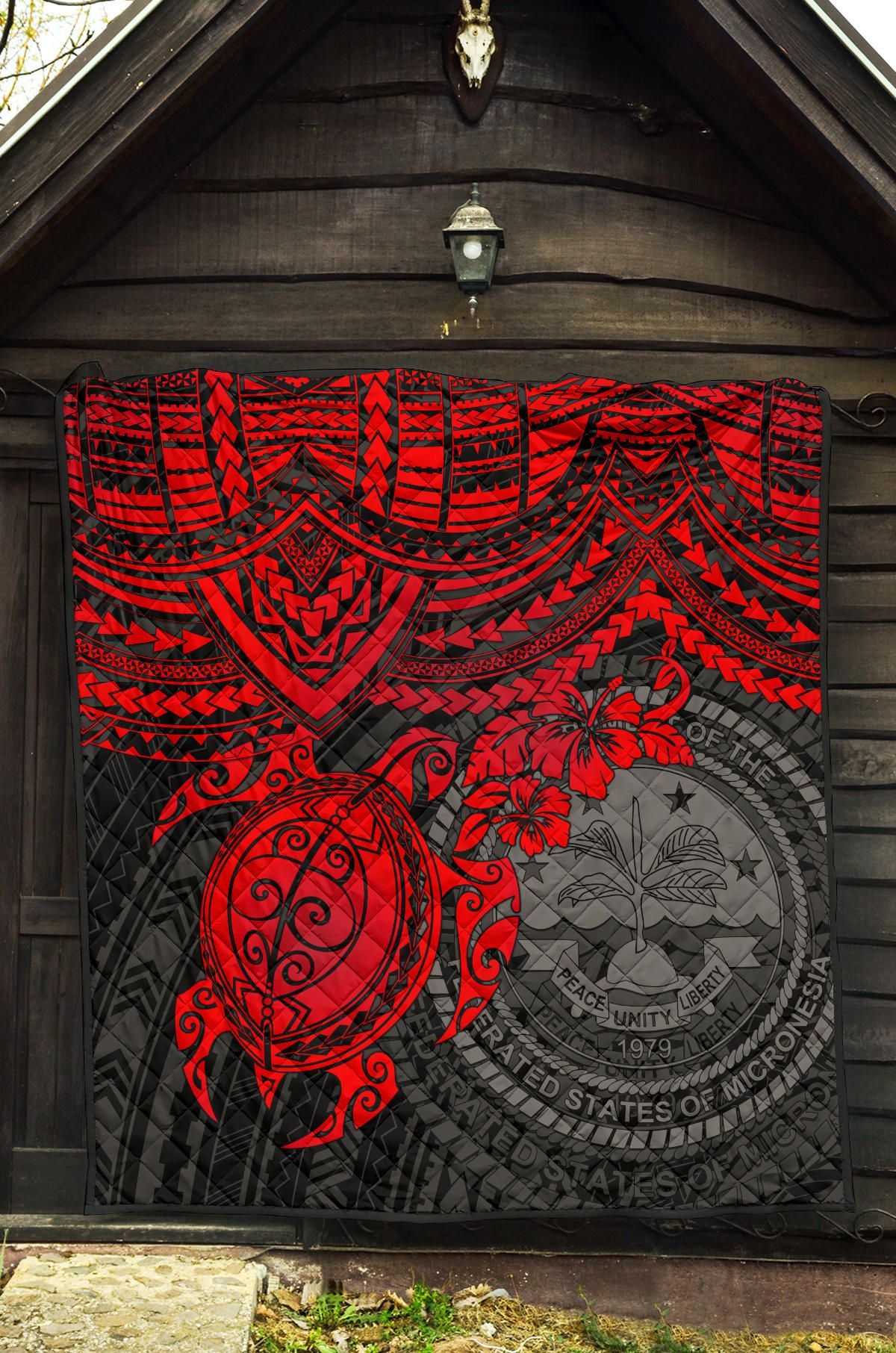 Federated States Of Micronesia Premium Quilt - Federated States Of Micronesia Seal & Red Turtle Hibiscus