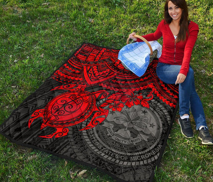 Federated States Of Micronesia Premium Quilt - Federated States Of Micronesia Seal & Red Turtle Hibiscus