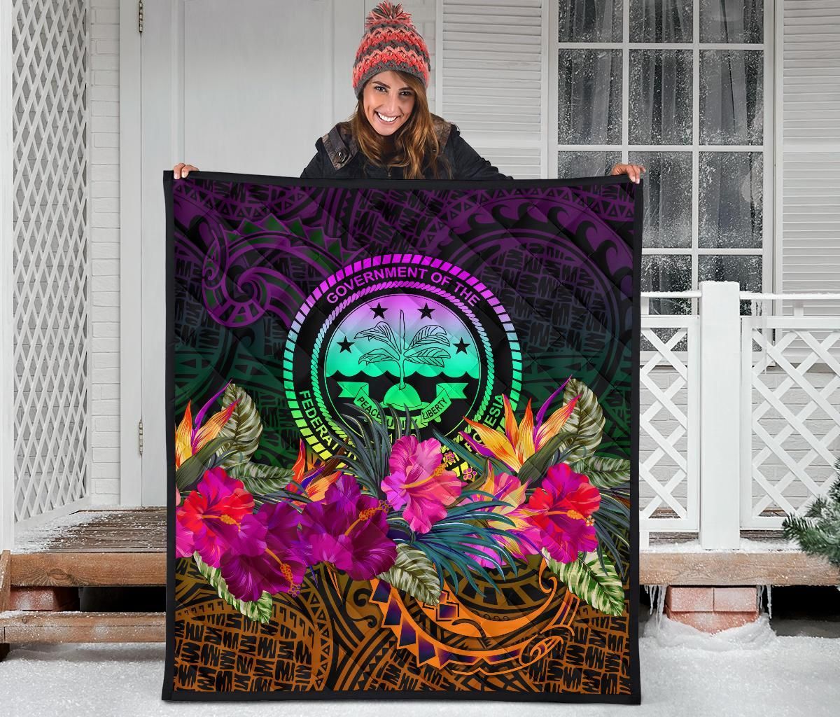 Federated States of Micronesia Premium Quilt - Summer Hibiscus