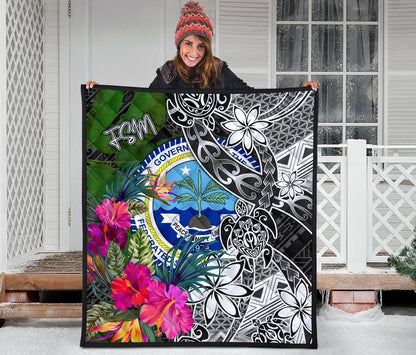 Federated States of Micronesia Premium Quilt - Turtle Plumeria Banana Leaf