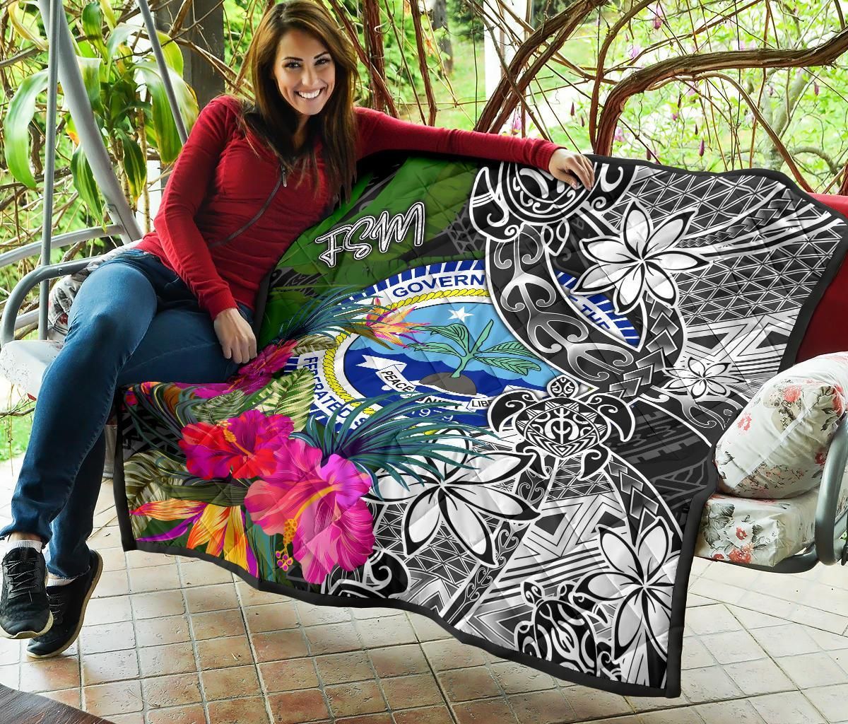 Federated States of Micronesia Premium Quilt - Turtle Plumeria Banana Leaf