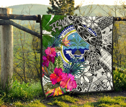 Federated States of Micronesia Premium Quilt White - Turtle Plumeria Banana Leaf