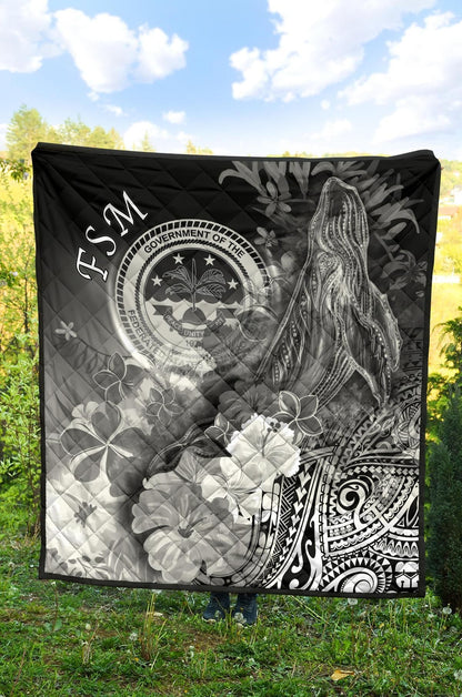 Federated States of Micronesia Premium Quilts - Humpback Whale with Tropical Flowers (White)