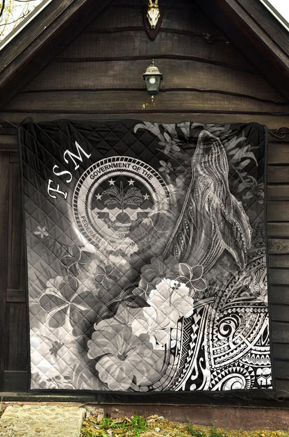Federated States of Micronesia Premium Quilts - Humpback Whale with Tropical Flowers (White)