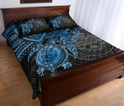 Federated States Of Micronesia Quilt Bed Set - Federated States Of Micronesia Seal & Blue Turtle Hibiscus