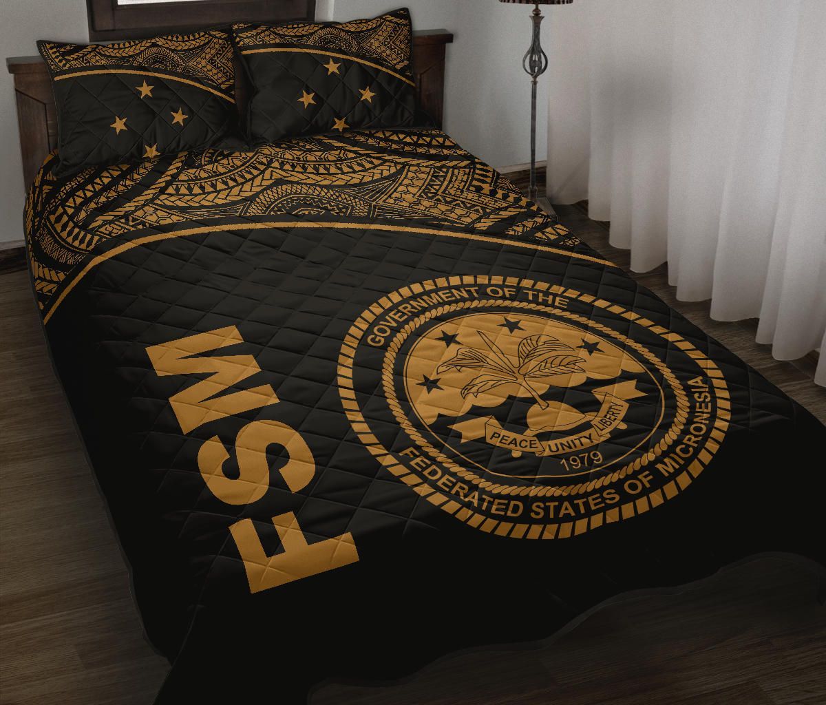 Federated States of Micronesia Quilt Bed Set - Federated States of Micronesia Seal Curve Version