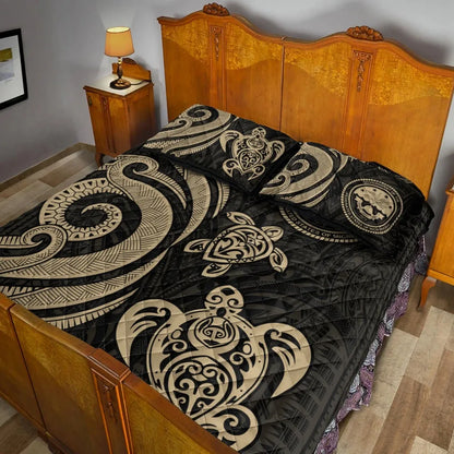 Federated States of Micronesia Quilt Bed Set - Gold Tentacle Turtle