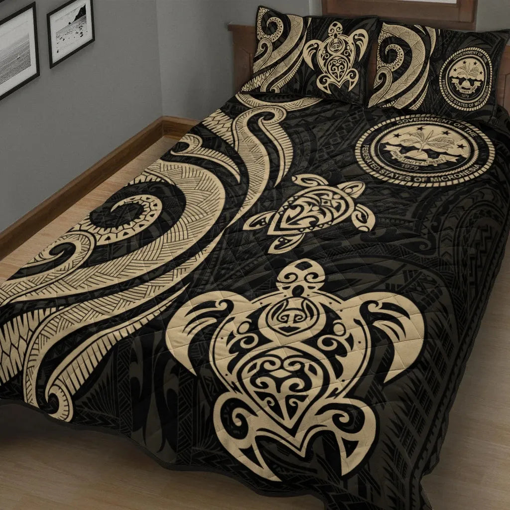 Federated States of Micronesia Quilt Bed Set - Gold Tentacle Turtle