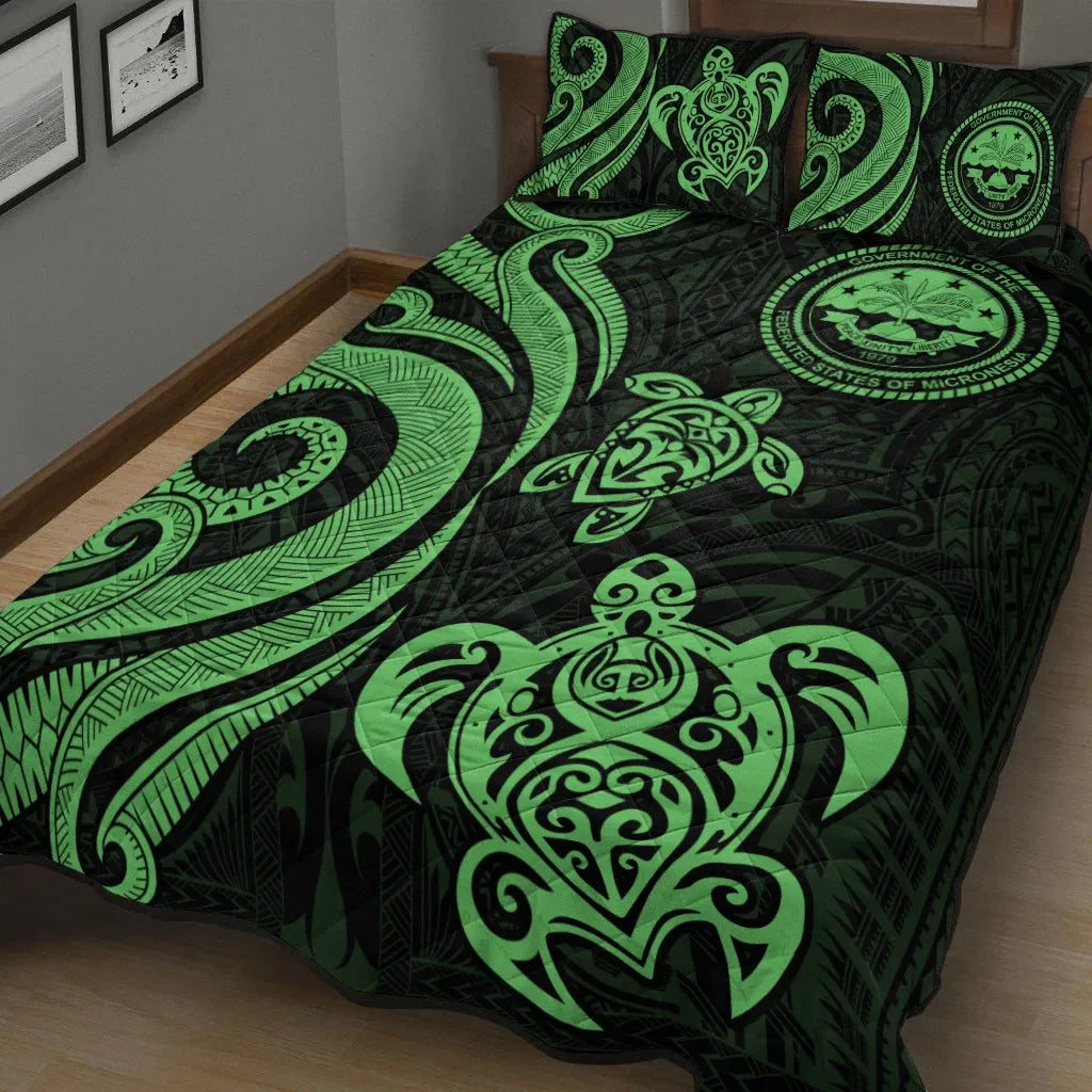Federated States of Micronesia Quilt Bed Set - Green Tentacle Turtle
