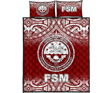 Federated States of Micronesia Quilt Bed Set - Federated States of Micronesia Seal Red Fog Style