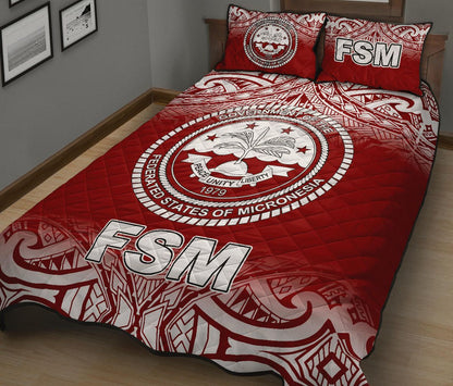 Federated States of Micronesia Quilt Bed Set - Federated States of Micronesia Seal Red Fog Style