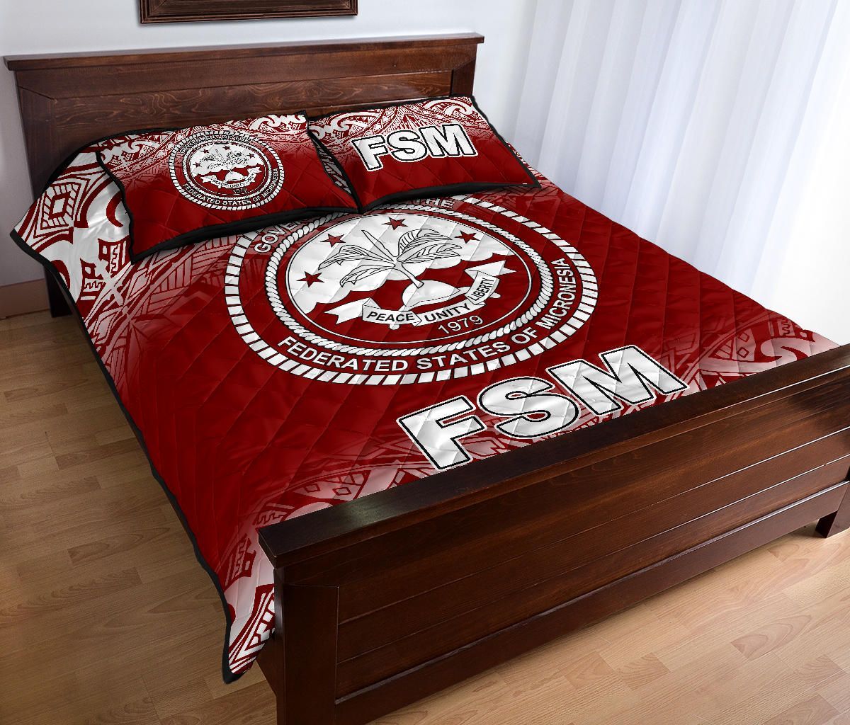 Federated States of Micronesia Quilt Bed Set - Federated States of Micronesia Seal Red Fog Style
