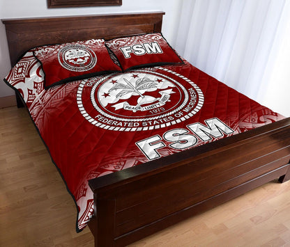 Federated States of Micronesia Quilt Bed Set - Federated States of Micronesia Seal Red Fog Style