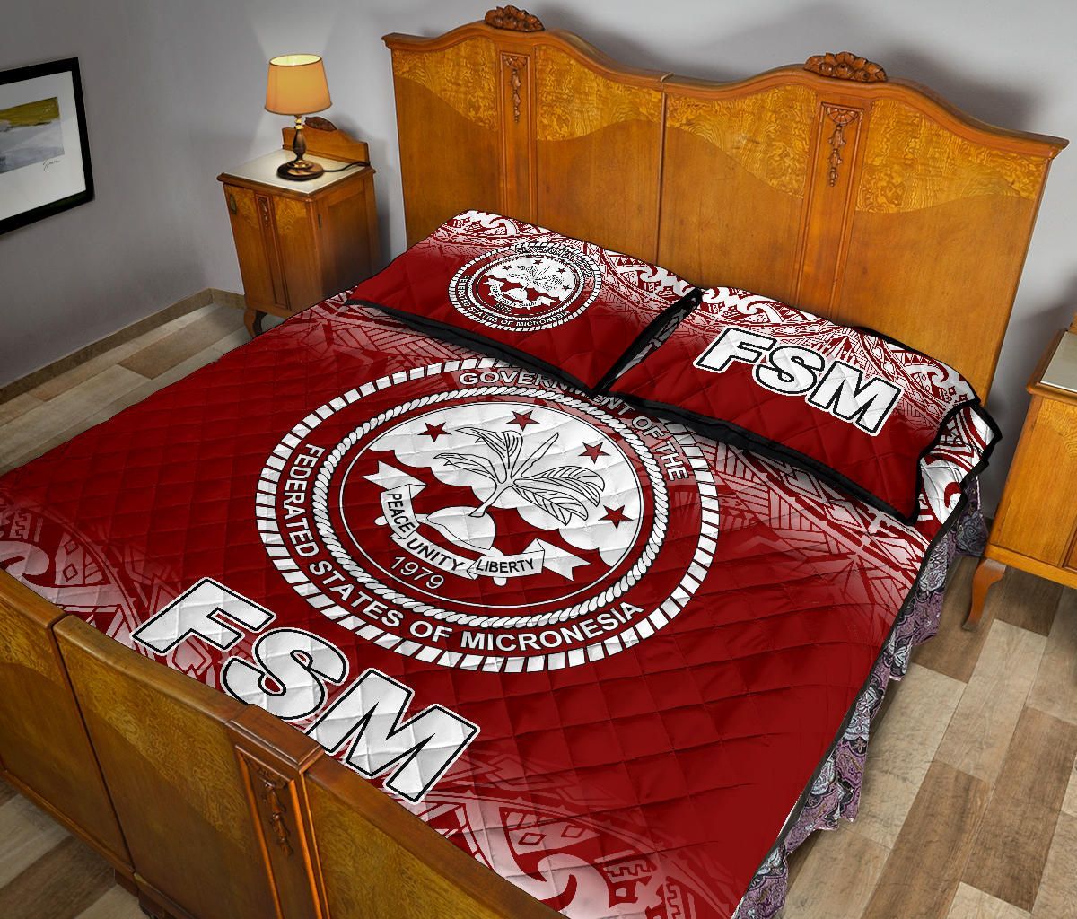 Federated States of Micronesia Quilt Bed Set - Federated States of Micronesia Seal Red Fog Style