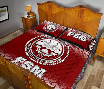 Federated States of Micronesia Quilt Bed Set - Federated States of Micronesia Seal Red Fog Style