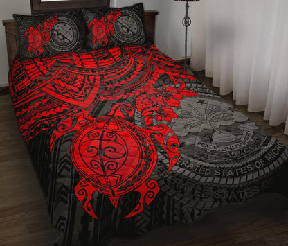 Federated States Of Micronesia Quilt Bed Set - Federated States Of Micronesia Seal & Red Turtle Hibiscus