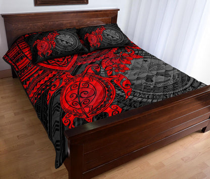 Federated States Of Micronesia Quilt Bed Set - Federated States Of Micronesia Seal & Red Turtle Hibiscus