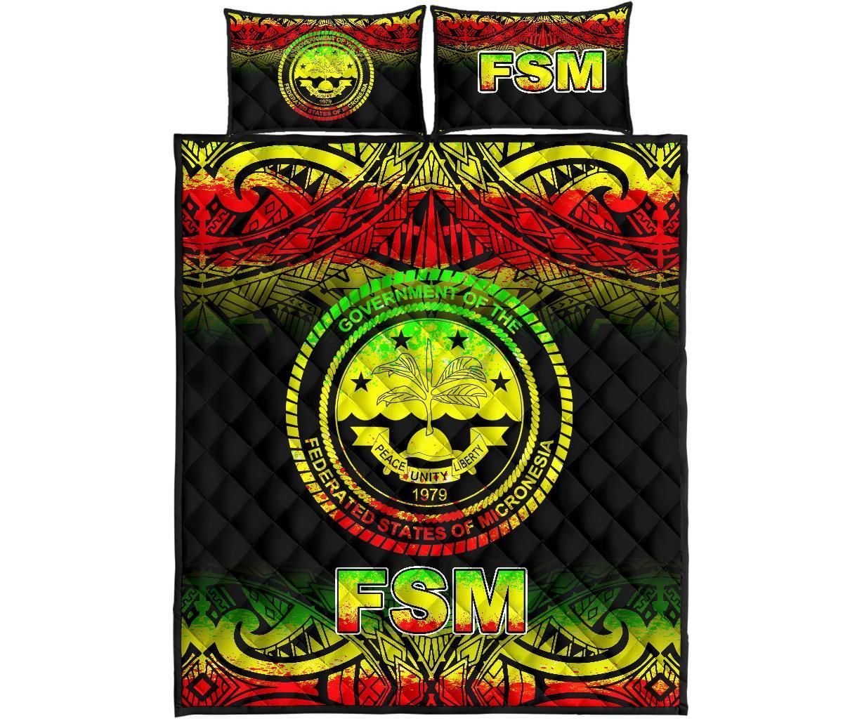 Federated States of Micronesia Quilt Bed Set - Federated States of Micronesia Seal Fog Style Reggae Version