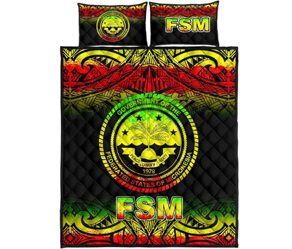 Federated States of Micronesia Quilt Bed Set - Federated States of Micronesia Seal Fog Style Reggae Version