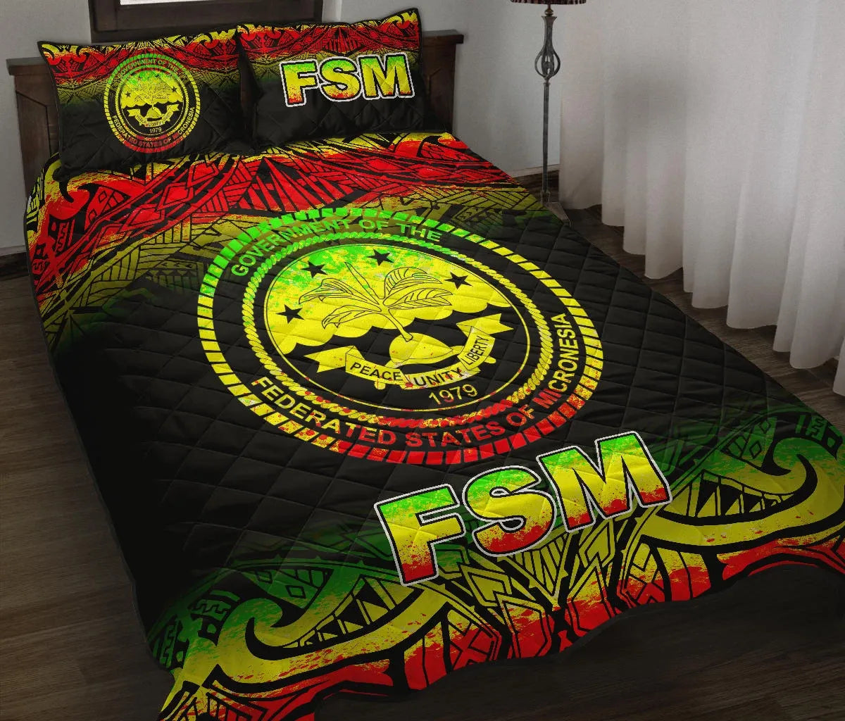 Federated States of Micronesia Quilt Bed Set - Federated States of Micronesia Seal Fog Style Reggae Version