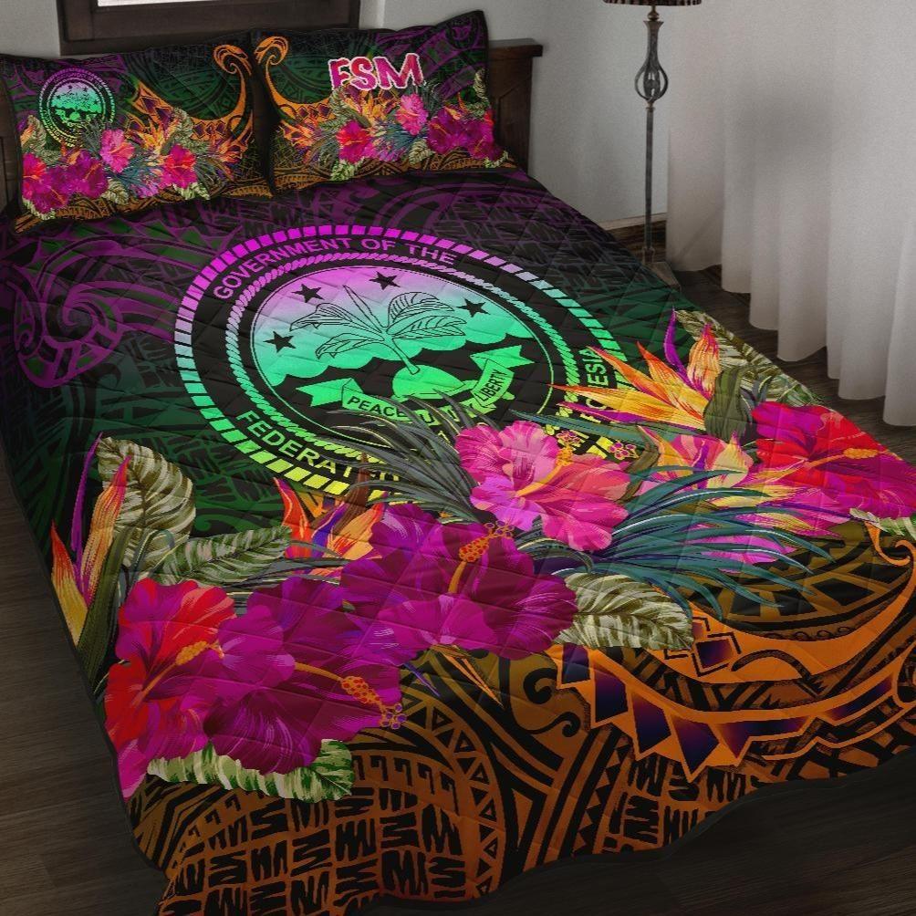 Federated States of Micronesia Quilt Bed Set - Summer Hibiscus