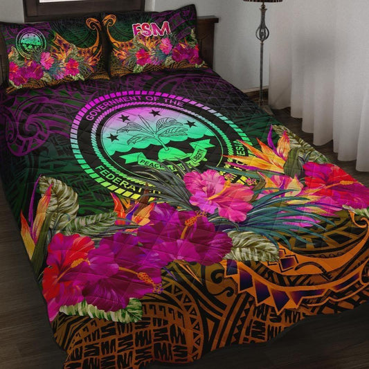 Federated States of Micronesia Quilt Bed Set - Summer Hibiscus