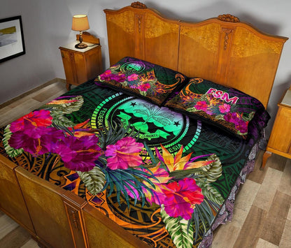 Federated States of Micronesia Quilt Bed Set - Summer Hibiscus