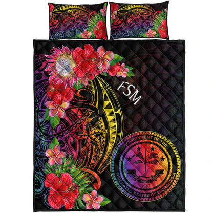 Federated States of Micronesia Quilt Bed Set - Tropical Hippie Style