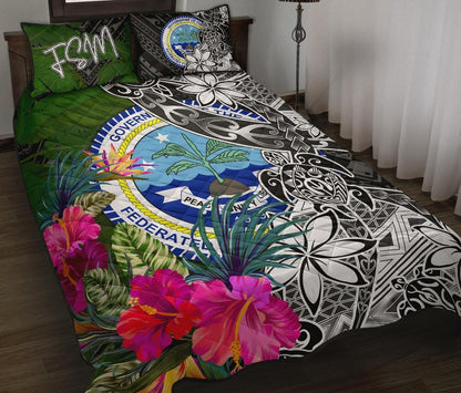 Federated States of Micronesia Quilt Bed Set - Turtle Plumeria Banana Leaf