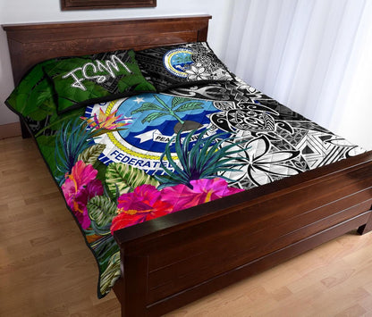 Federated States of Micronesia Quilt Bed Set - Turtle Plumeria Banana Leaf