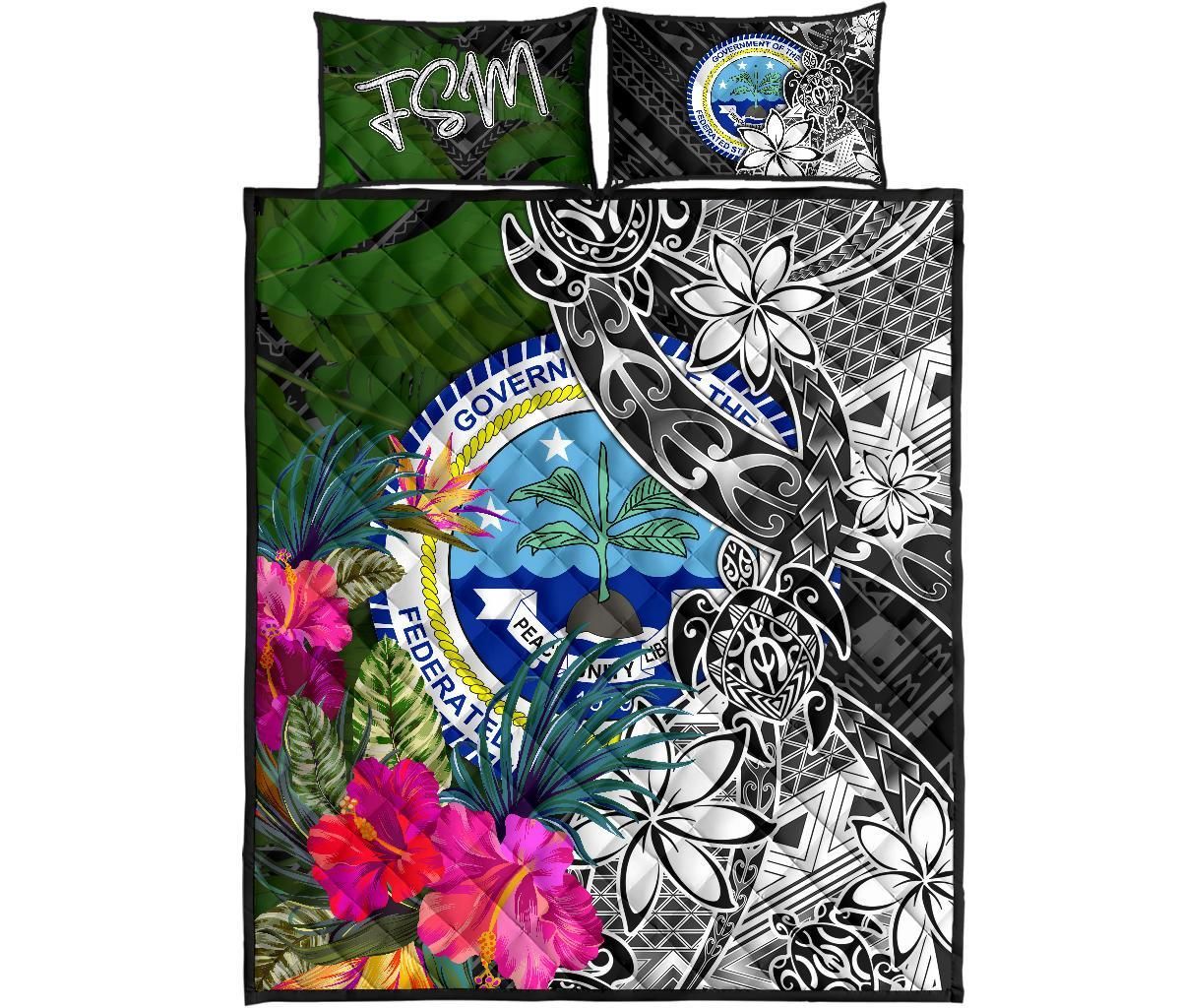 Federated States of Micronesia Quilt Bed Set - Turtle Plumeria Banana Leaf