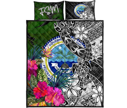 Federated States of Micronesia Quilt Bed Set - Turtle Plumeria Banana Leaf