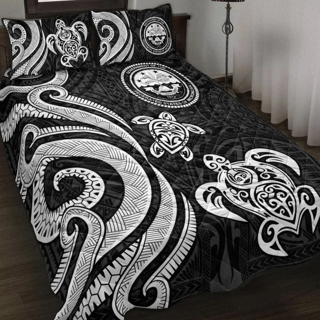 Federated States of Micronesia Quilt Bed Set - White Tentacle Turtle