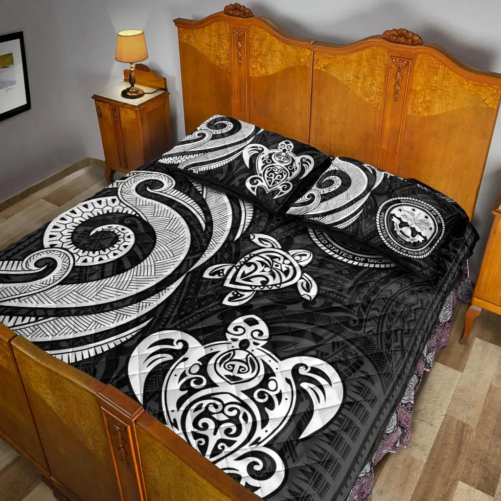 Federated States of Micronesia Quilt Bed Set - White Tentacle Turtle