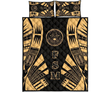 Federated States of Micronesia Quilt Bed Set - Federated States of Micronesia Seal Polynesian Yellow Tattoo Style