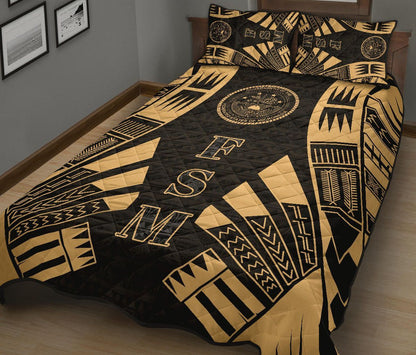 Federated States of Micronesia Quilt Bed Set - Federated States of Micronesia Seal Polynesian Yellow Tattoo Style